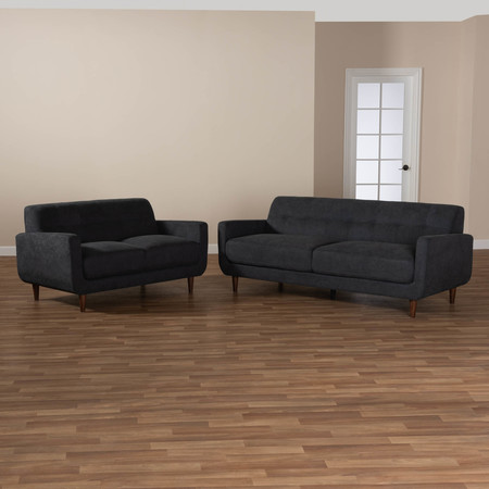 Baxton Studio Allister Mid-Century Dark Grey Upholstered 2-Piece Living Room Set 158-9746-9747